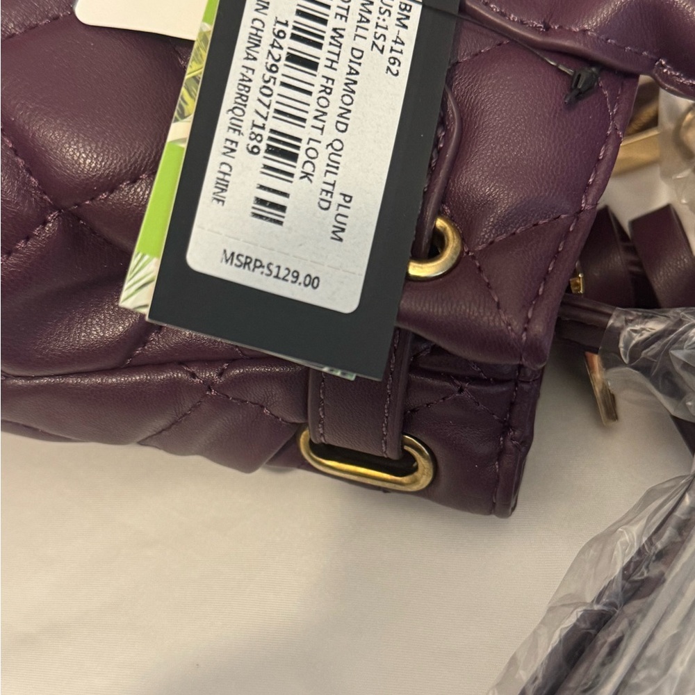 NWT Studio Badgley Mischka Plum Quilted Leather Mini Handbag/ Crossbody - Picture 3 of 5